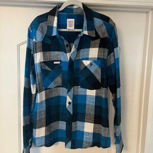 Topo Designs Button Down Flannel - Blue/White/Black Checkered - XL